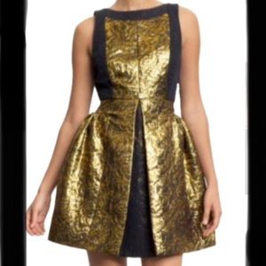 Tibi navy & metallic gold sleeveless dress